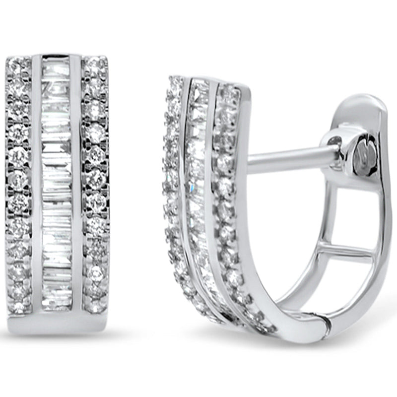 SPECIAL!.53ct G SI 14K White Gold Round & Baguette Diamond J Hoop Earrings