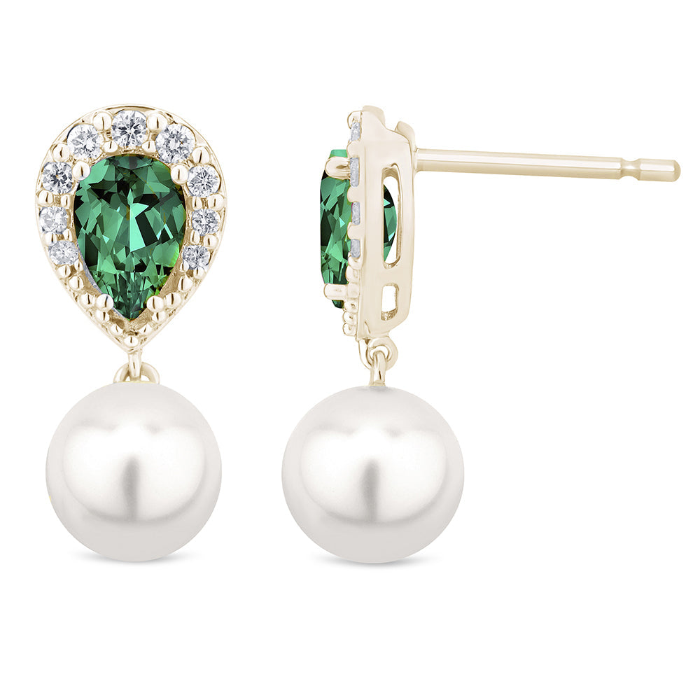 SPECIAL! 5.49ct G SI 14K Yellow Gold Diamond & Emerald Gemstones & Pearl Dangling Earrings
