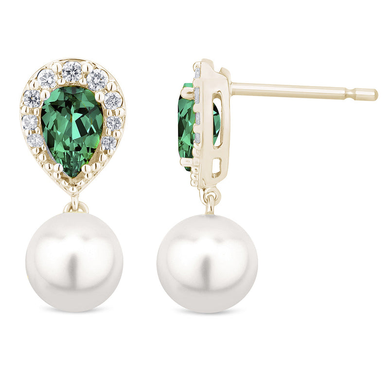 SPECIAL! 5.49ct G SI 14K Yellow Gold Diamond & Emerald Gemstones & Pearl Dangling Earrings