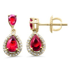 SPECIAL! 1.32ct G SI 14K Yellow Gold Diamond & Ruby Gemstones Drop Earrings