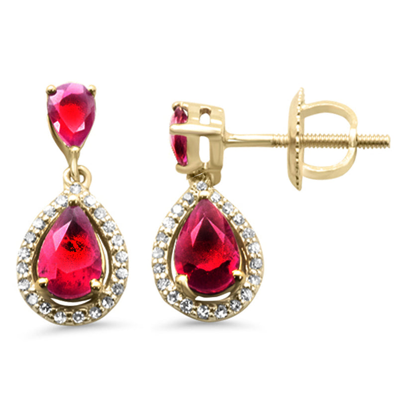 SPECIAL! 1.32ct G SI 14K Yellow Gold Diamond & Ruby Gemstones Drop Earrings
