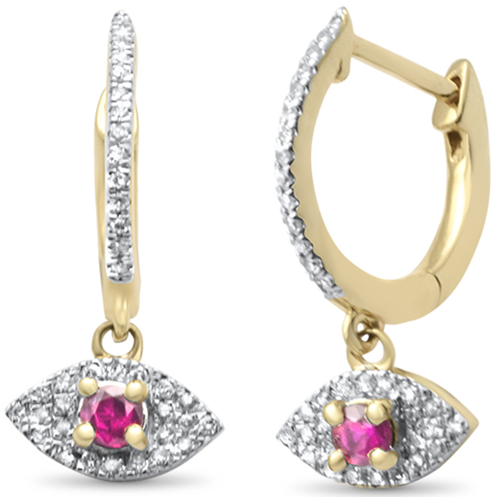 SPECIAL! .41ct G SI 14K Yellow Gold Diamond & Ruby Gemstones Evil Eye Drop Earrings