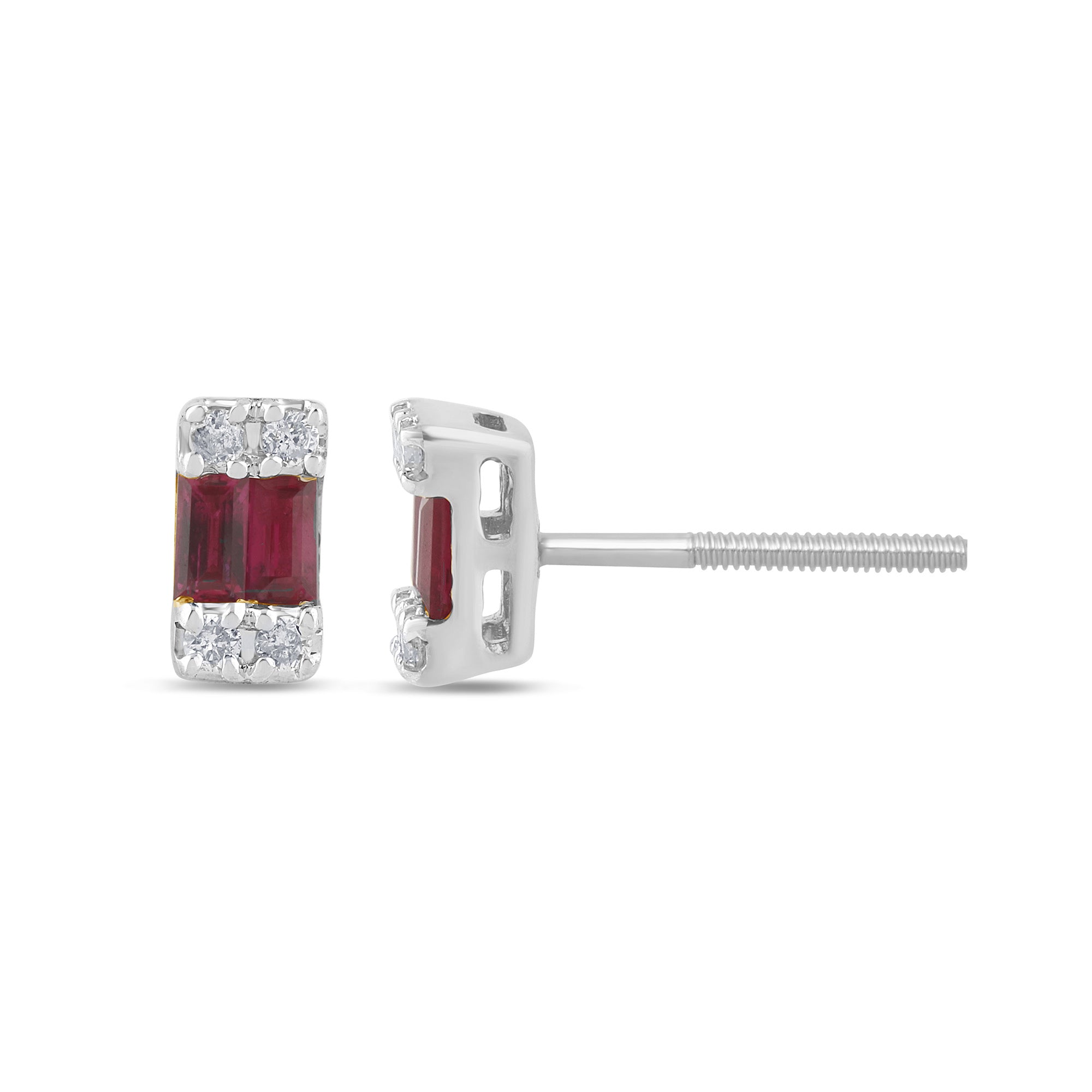 .19ct G SI 14K White Gold Diamond & Ruby Gemstones Earrings