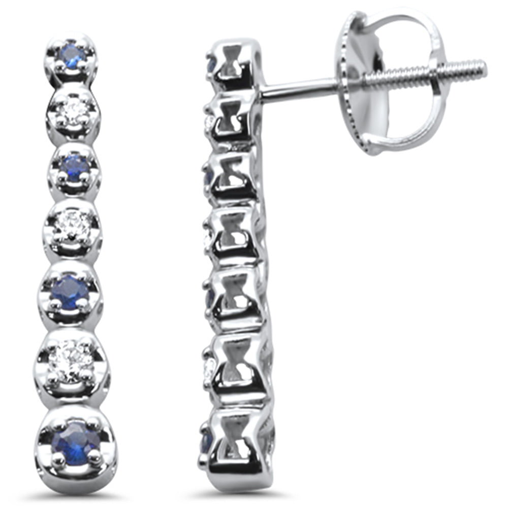 SPECIAL! .21ct G SI 14K White Gold Diamond & Blue Sapphire Gemstones Drop Earrings