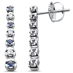 SPECIAL! .21ct G SI 14K White Gold Diamond & Blue Sapphire Gemstones Drop Earrings