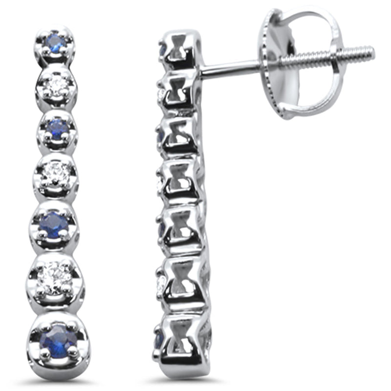 SPECIAL! .21ct G SI 14K White Gold Diamond & Blue Sapphire Gemstones Drop Earrings