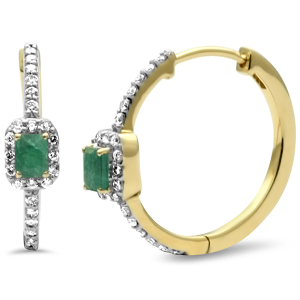 SPECIAL!.86ct G SI 14K Yellow Gold Diamond & Emerald Gemstones Hoop Earrings