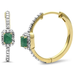 SPECIAL!.86ct G SI 14K Yellow Gold Diamond & Emerald Gemstones Hoop Earrings