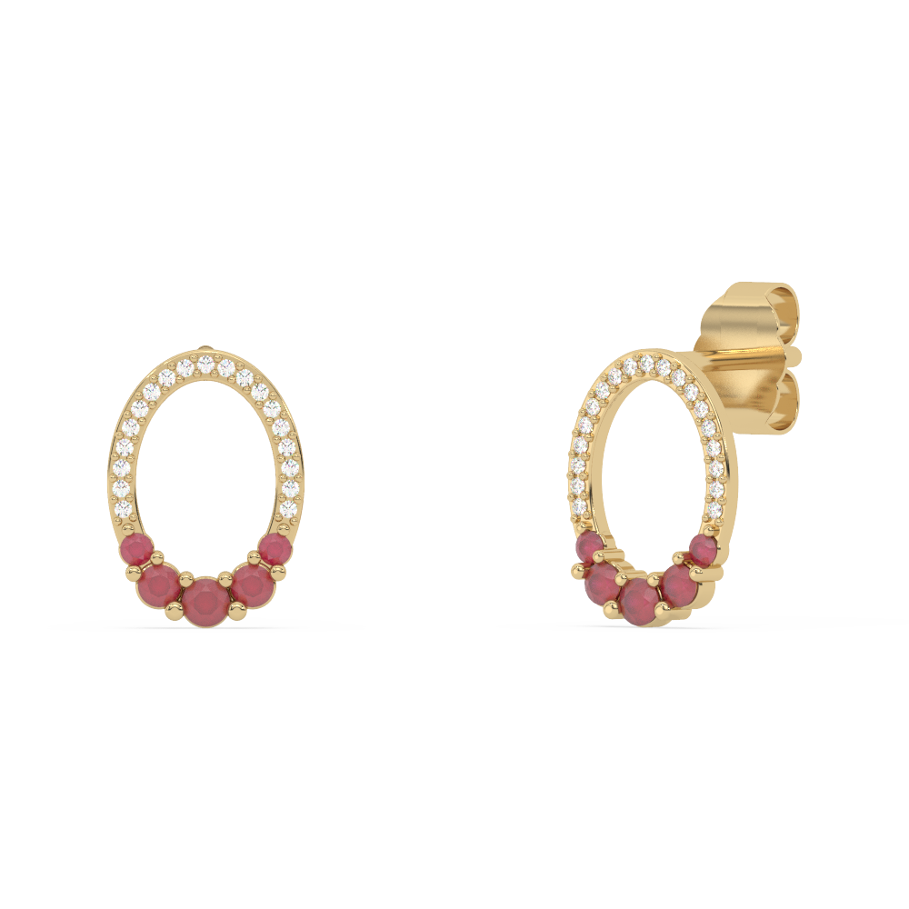 .31ct G SI 14K Yellow Gold Diamond Oval Shape & Ruby Gemstones Earrings