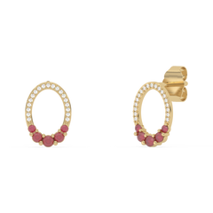 .31ct G SI 14K Yellow Gold Diamond Oval Shape & Ruby Gemstones Earrings