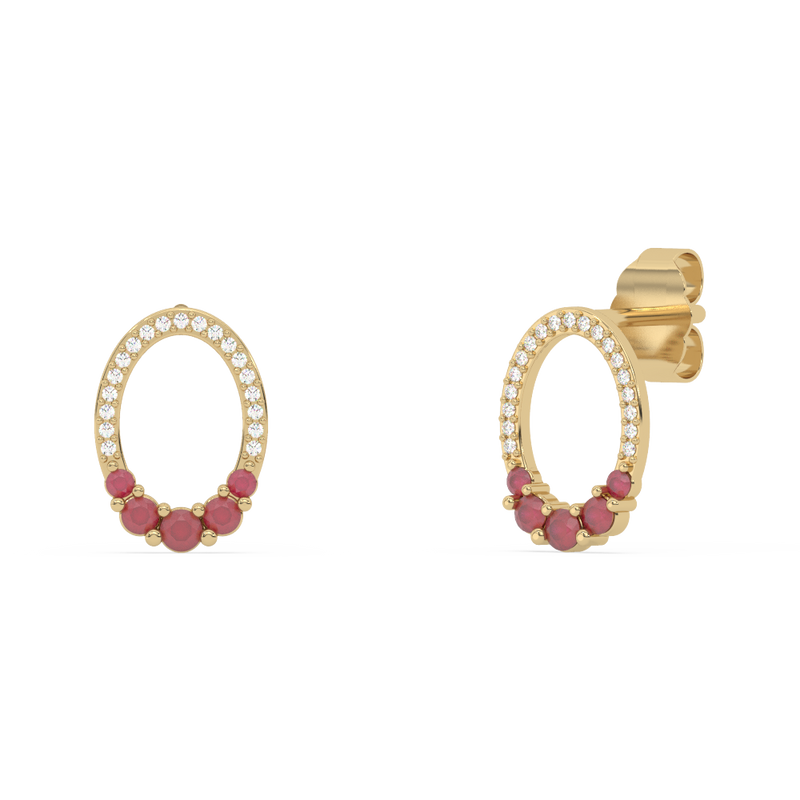 .31ct G SI 14K Yellow Gold Diamond Oval Shape & Ruby Gemstones Earrings