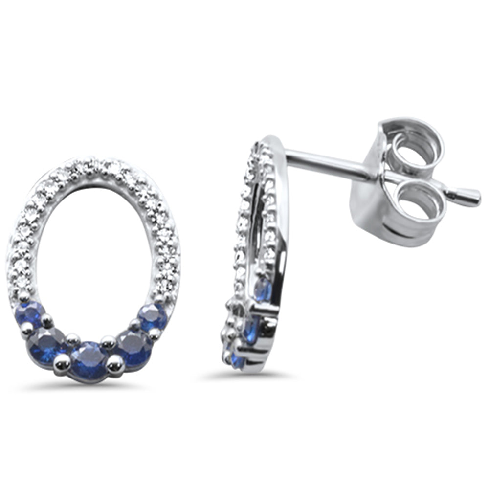 .31ct G SI 14K White Gold Diamond Oval Shape & Blue Sapphire Gemstones Earrings
