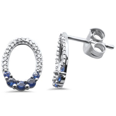 .31ct G SI 14K White Gold Diamond Oval Shape & Blue Sapphire Gemstones Earrings