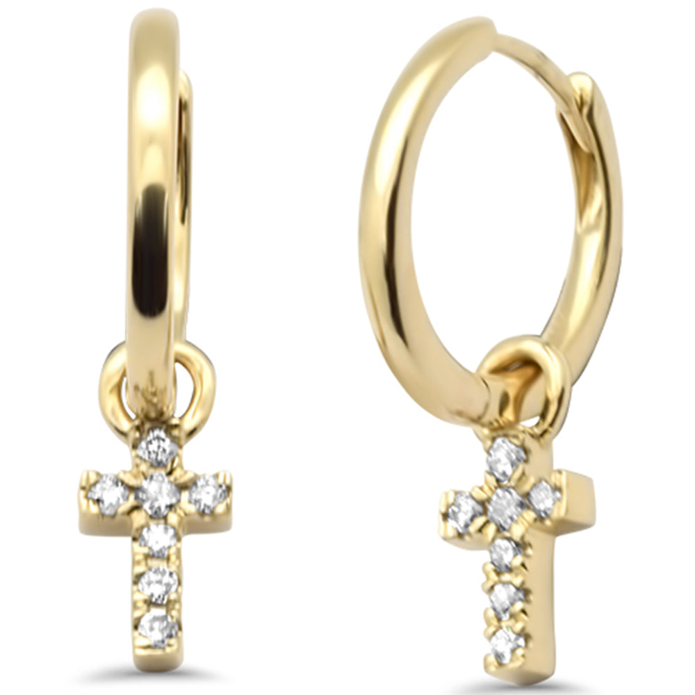 SPECIAL!.20ct G SI 14K Yellow Gold Diamond Cross Dangling Hoop Earrings