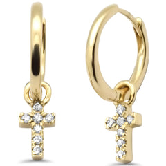 SPECIAL!.20ct G SI 14K Yellow Gold Diamond Cross Dangling Hoop Earrings