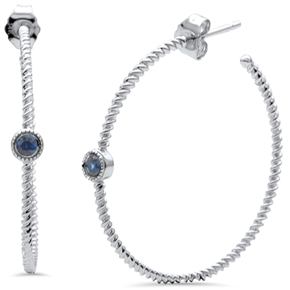 SPECIAL!.21ct G SI 14K White Gold Blue Sapphire Gemstones Hoop Earrings