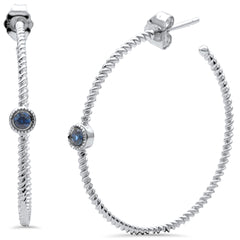 SPECIAL!.21ct G SI 14K White Gold Blue Sapphire Gemstones Hoop Earrings