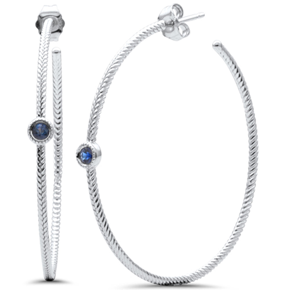 SPECIAL!.21ct G SI 14K White Gold Blue Sapphire Gemstones Hoop Earrings