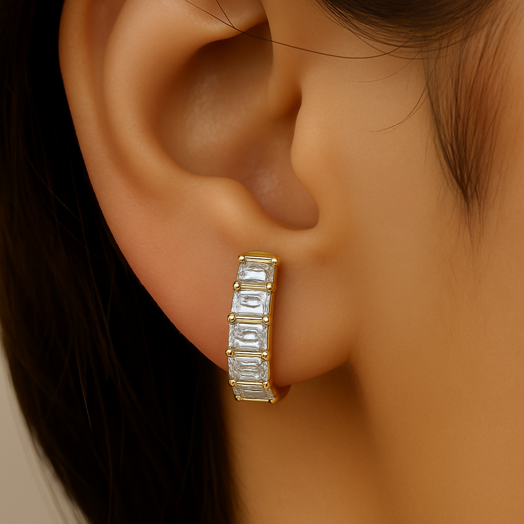 SPECIAL!1.94ct G SI 14K Yellow Gold Emerald Cut Diamond Earrings Hoop Huggie