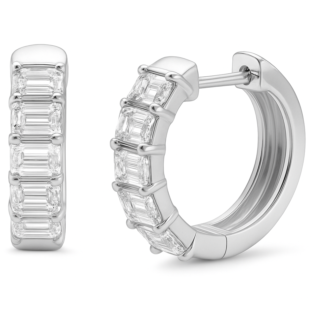 SPECIAL! 1.92ct G SI 14K White Gold Emerald Cut Diamond Earrings Hoop Huggie