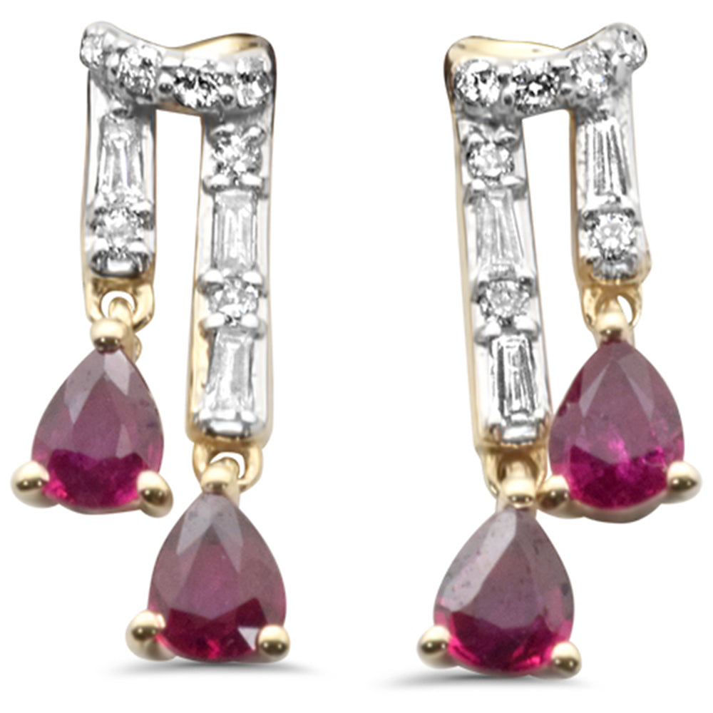 SPECIAL! .77ct G SI 14K Yellow Gold Diamond & Ruby Gemstones Dangling Earrings