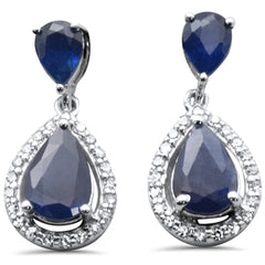 SPECIAL!1.23ct G SI 14K White Gold Diamond Pear Shape & Blue Sapphire Gemstones Earrings