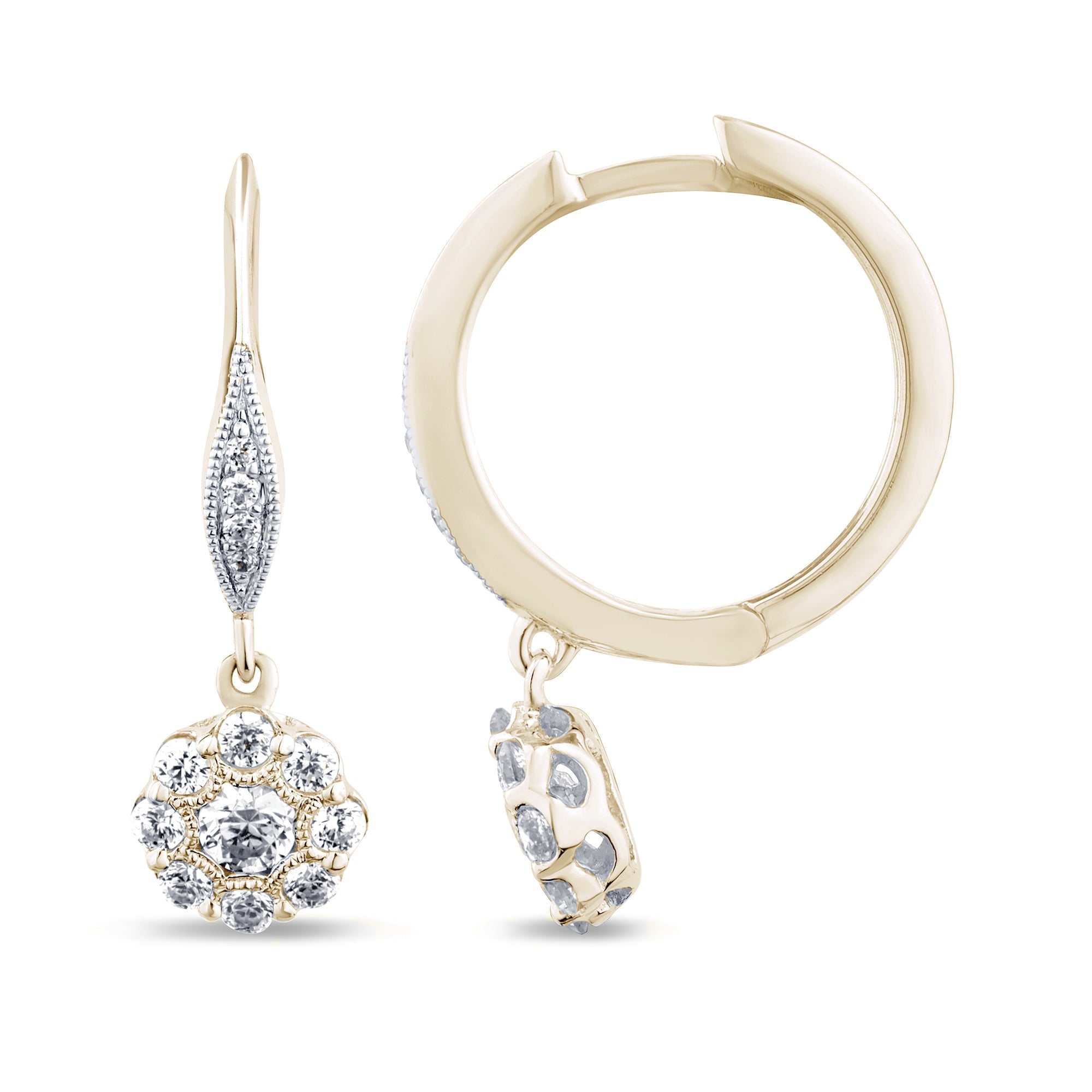 SPECIAL! .52ct G SI 14K Yellow Gold Diamond Flower Dangling Hoop Earrings