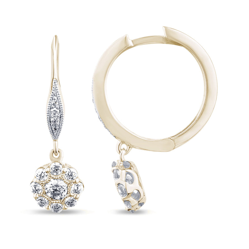 SPECIAL! .52ct G SI 14K Yellow Gold Diamond Flower Dangling Hoop Earrings