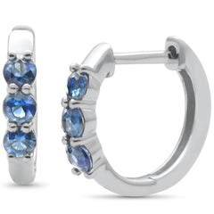 SPECIAL! .72ct G SI 14K White Gold Round Blue Sapphire Gemstones Hoop Earrings