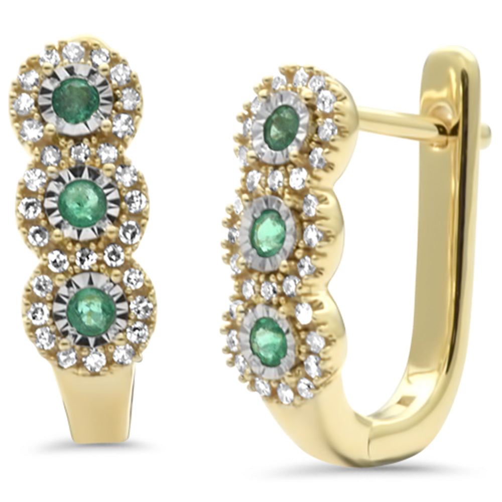 SPECIAL!.31ct G SI 14K Yellow Gold Diamond & Emerald Gemstones Hoop Earrings