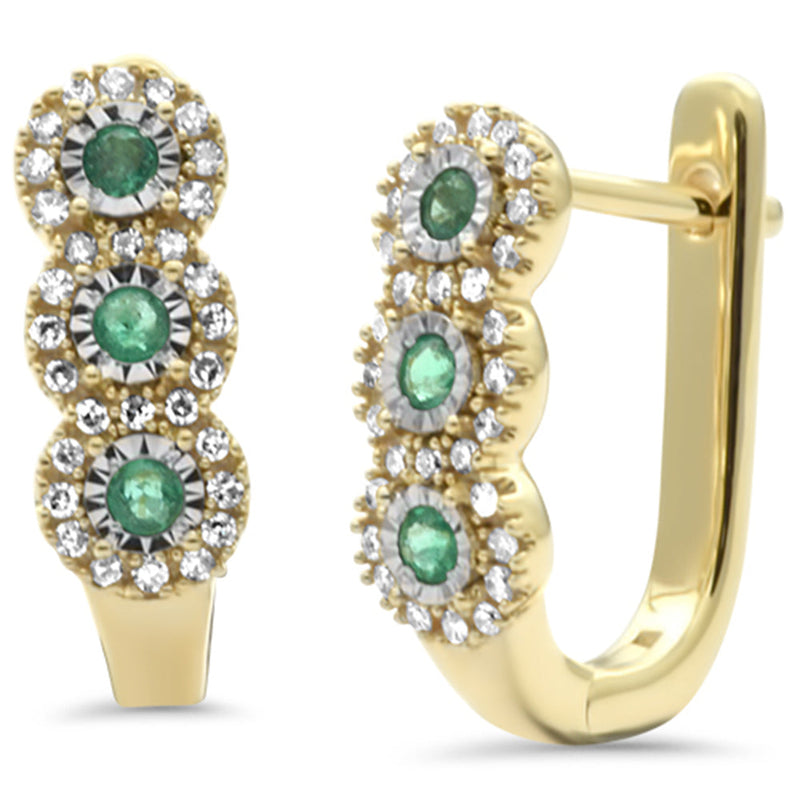 SPECIAL!.31ct G SI 14K Yellow Gold Diamond & Emerald Gemstones Hoop Earrings