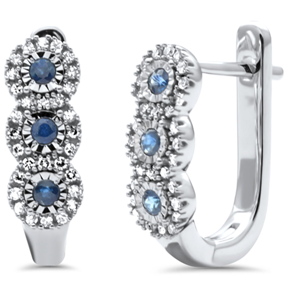 SPECIAL!.34ct G SI 14K White Gold Diamond & Blue Sapphire Gemstones Hoop Earrings