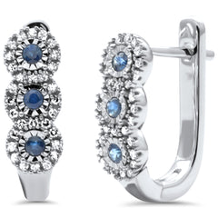 SPECIAL!.34ct G SI 14K White Gold Diamond & Blue Sapphire Gemstones Hoop Earrings