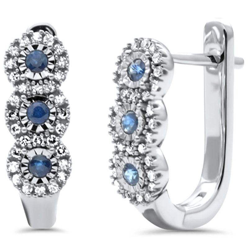 SPECIAL!.34ct G SI 14K White Gold Diamond & Blue Sapphire Gemstones Hoop Earrings