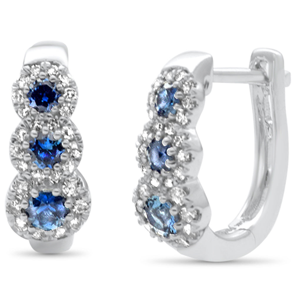 SPECIAL! .85ct G SI 14K White Gold Diamond & Blue Sapphire Gemstones Hoop Earrings