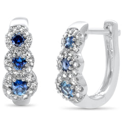 SPECIAL! .85ct G SI 14K White Gold Diamond & Blue Sapphire Gemstones Hoop Earrings
