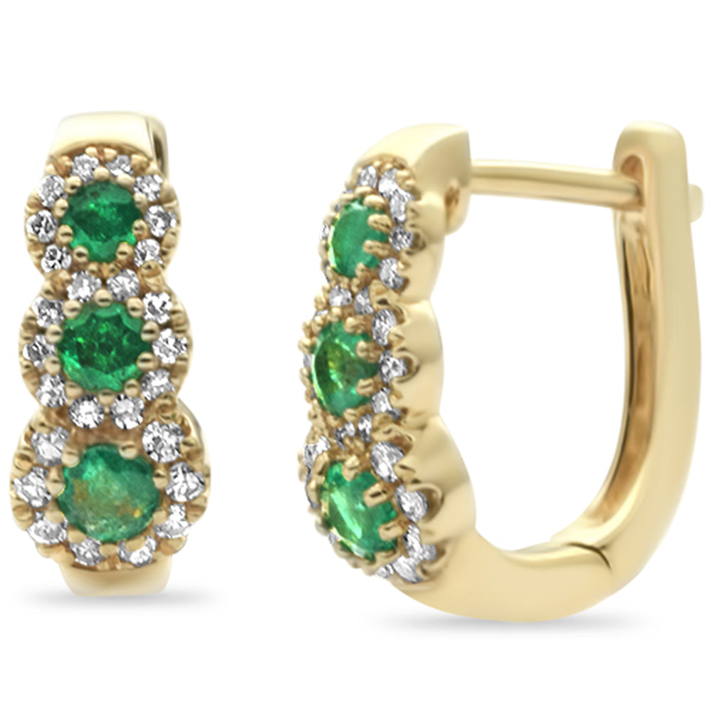SPECIAL! .61ct G SI 14K Yellow Gold Diamond & Emerald Gemstones Hoop Earrings
