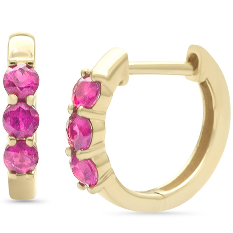 SPECIAL! .69ct G SI 14K Yellow Gold Round Ruby Gemstones Hoop Earrings