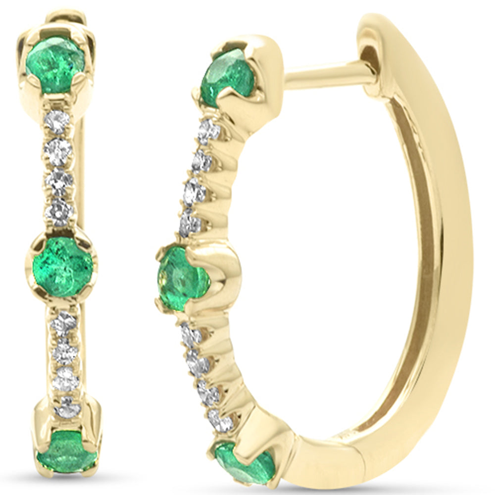 SPECIAL! .51ct G SI 14K Yellow Gold Diamond & Emerald Gemstones Hoop Earrings