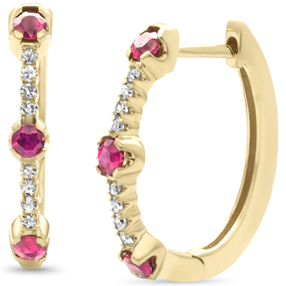 SPECIAL! .66ct G SI 14K Yellow Gold Diamond & Ruby Gemstones Hoop Earrings