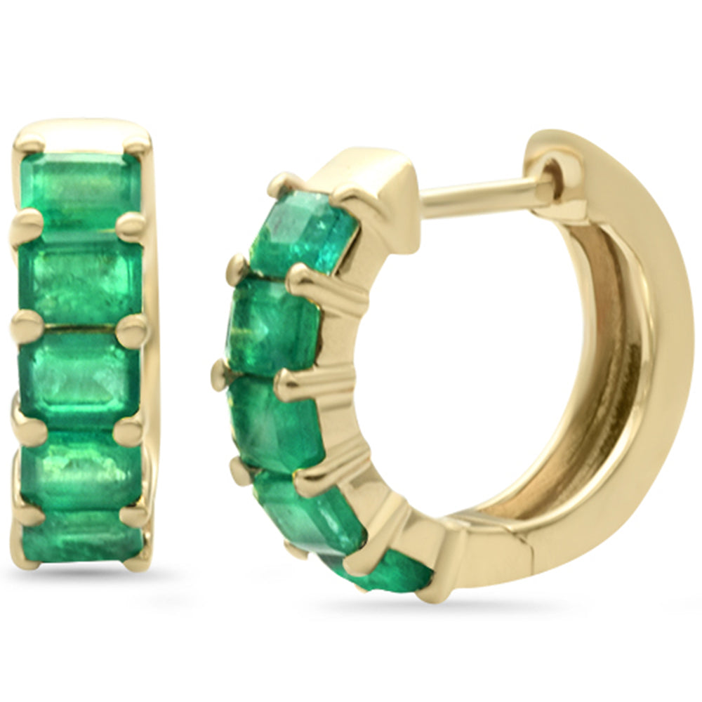 SPECIAL! 2.50ct 14K Yellow Gold Emerald Gemstones Hoop Earrings
