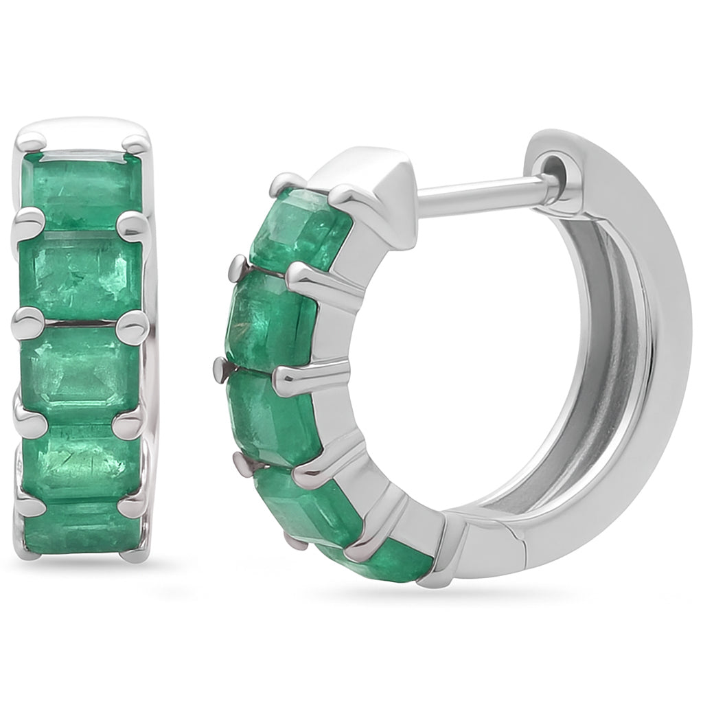 SPECIAL! 2.50ct 14K White Gold Emerald Gemstones Hoop Earrings