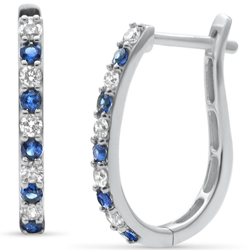 SPECIAL! .61ct G SI 14K White Gold Diamond & Blue Sapphire Gemstones Hoop Earrings