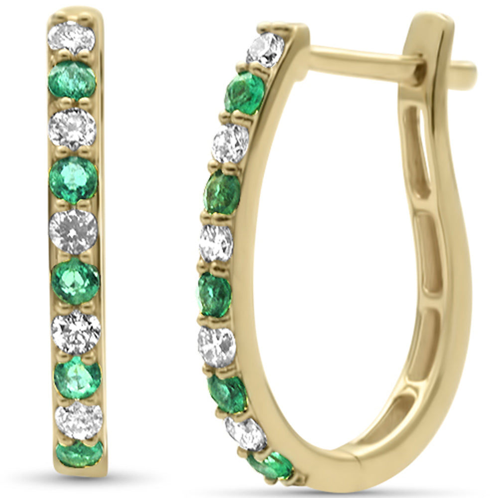 SPECIAL! .44ct G SI 14K Yellow Gold Diamond & Emerald Gemstones Hoop Earrings