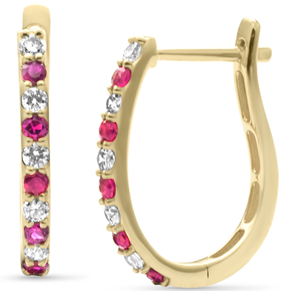SPECIAL! .55ct G SI 14K Yellow Gold Diamond & Ruby Gemstones Hoop Earrings