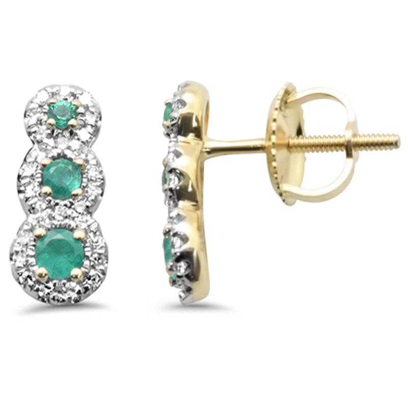 SPECIAL! .39ct G SI 14K Yellow Gold Diamond & Emerald Gemstones Drop Earrings