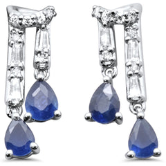 SPECIAL! .96ct G SI 14K White Gold Diamond & Blue Sapphire Gemstones Dangling Earrings