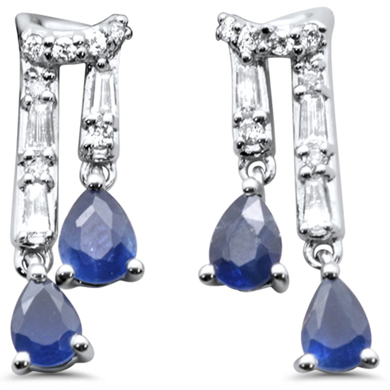 SPECIAL! .96ct G SI 14K White Gold Diamond & Blue Sapphire Gemstones Dangling Earrings