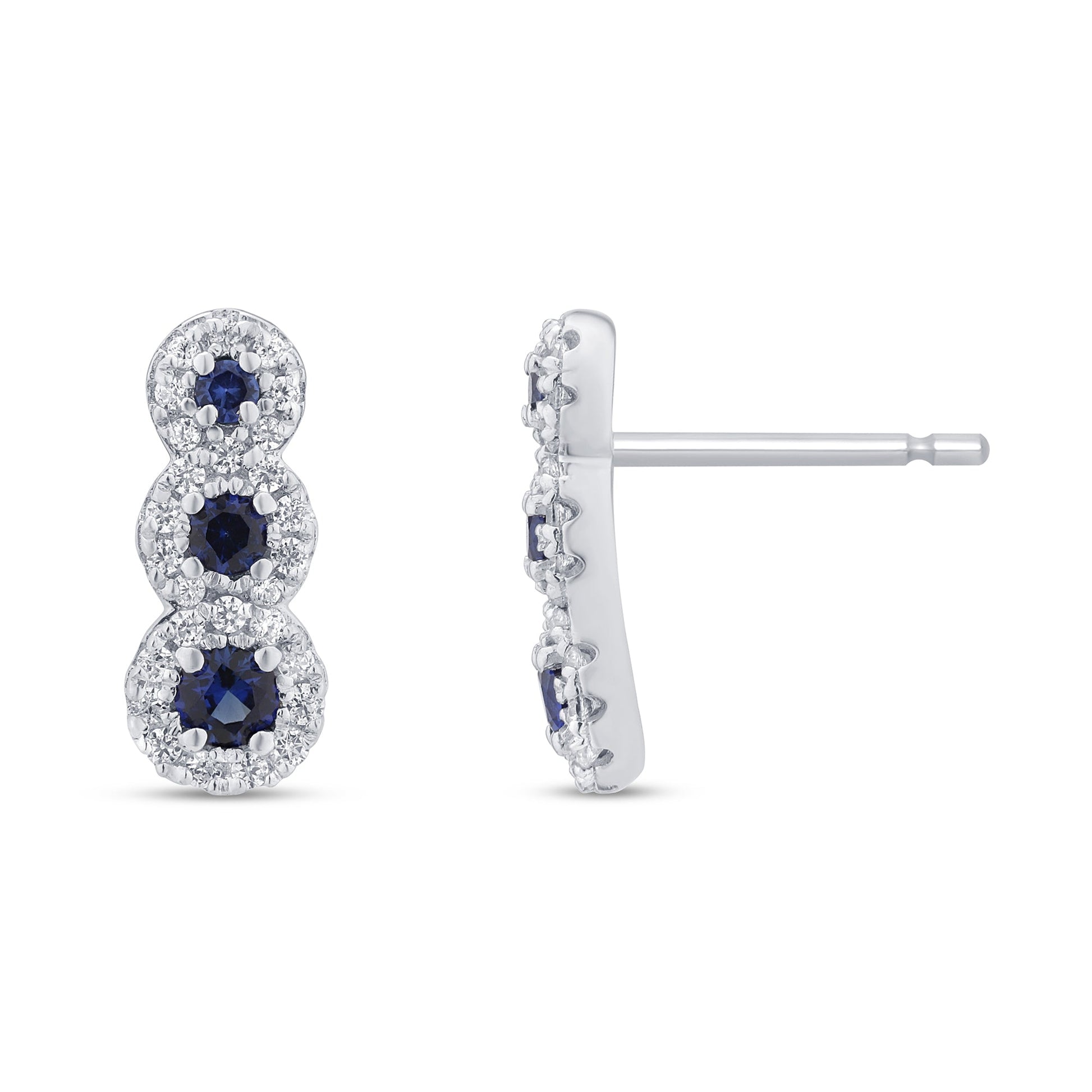 .47ct G SI 14K White Gold Diamond & Blue Sapphire Gemstones Drop Earrings