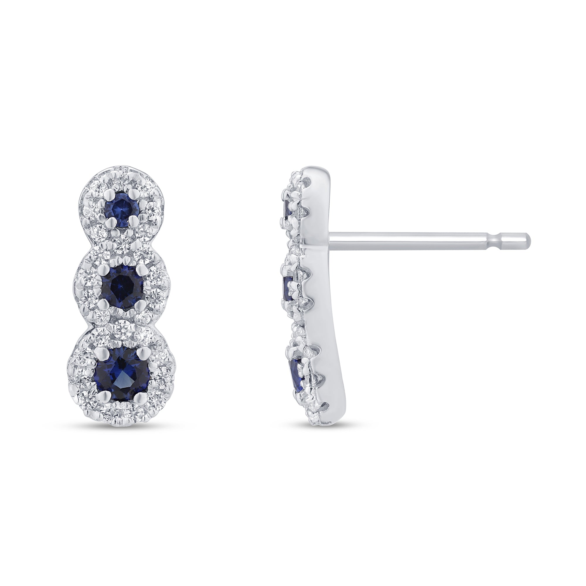 .47ct G SI 14K White Gold Diamond & Blue Sapphire Gemstones Drop Earrings